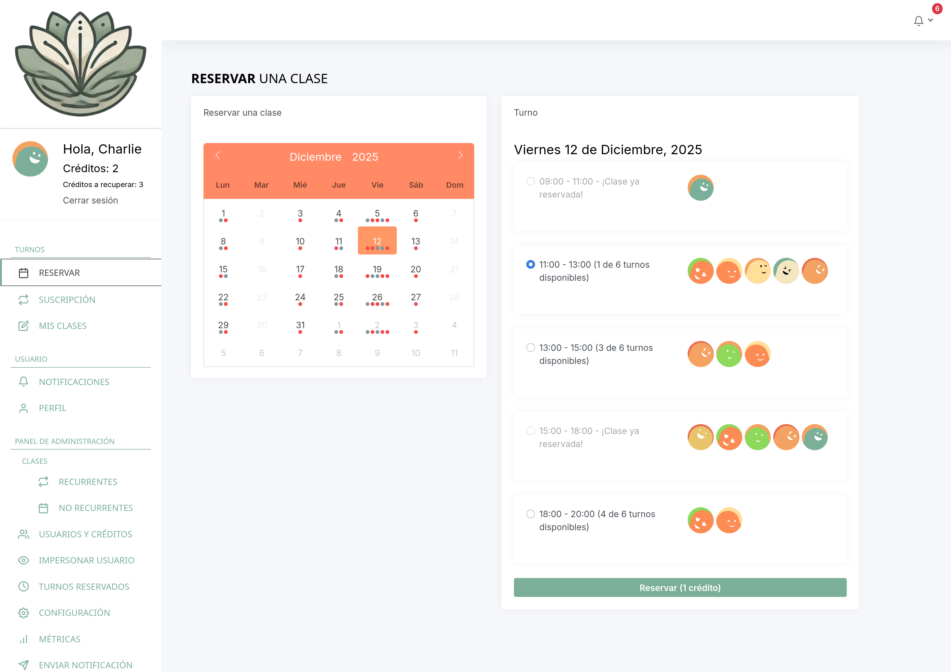 Calendario con Clases Recurrentes