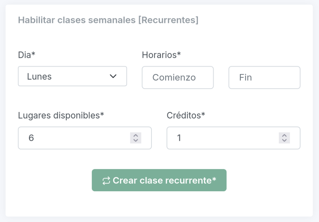 Formulario de Clase Recurrente