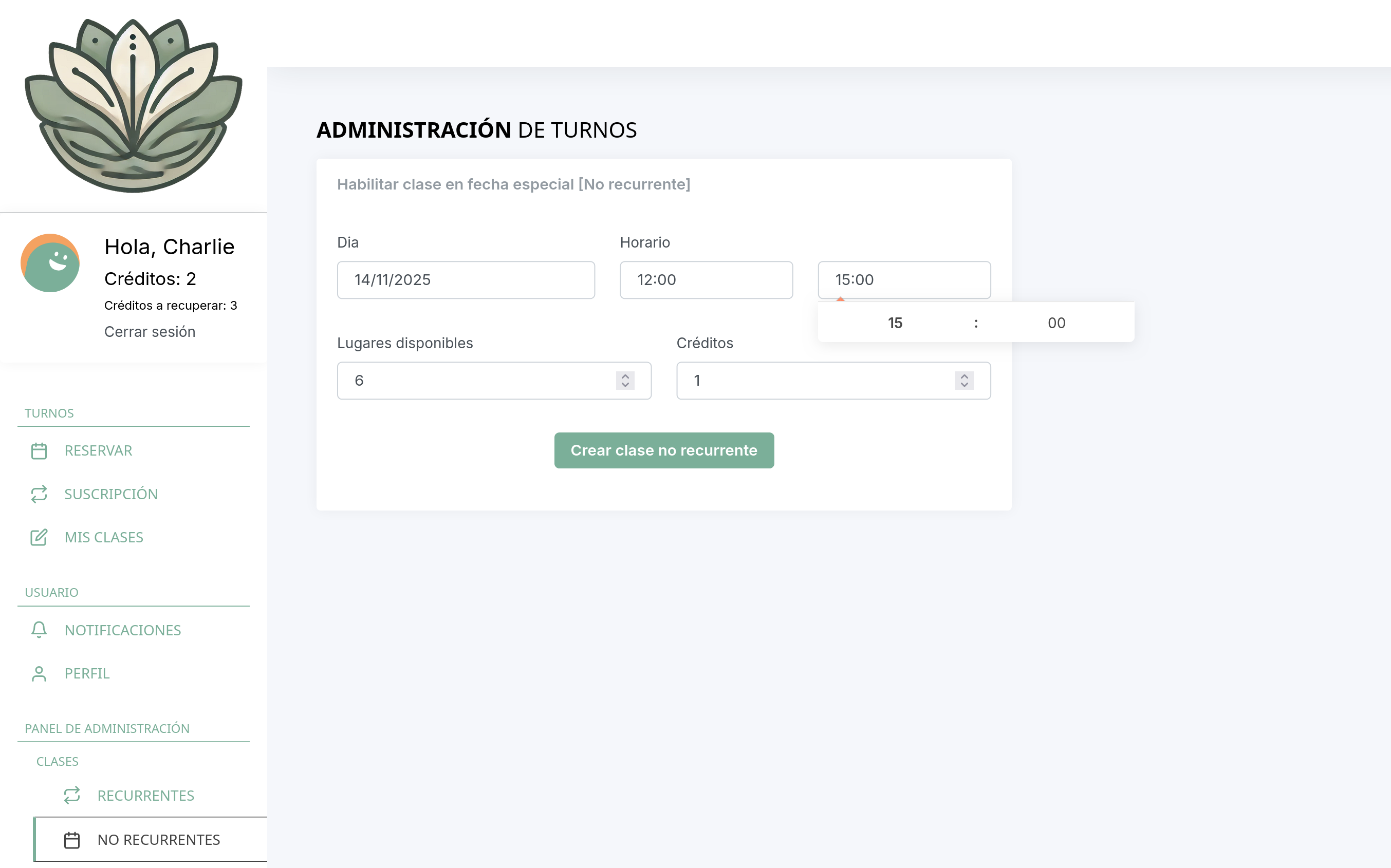 Formulario de Clase No Recurrente