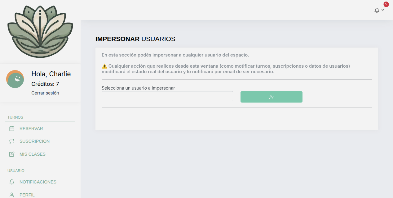 Pantalla de Impersonación