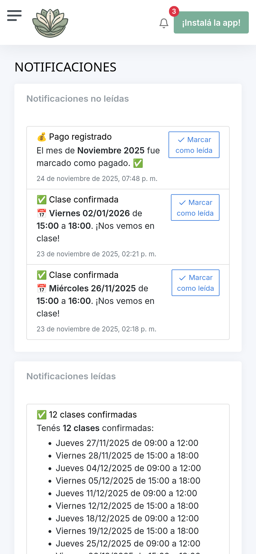 Notificación Recibida (Vista Alumno)