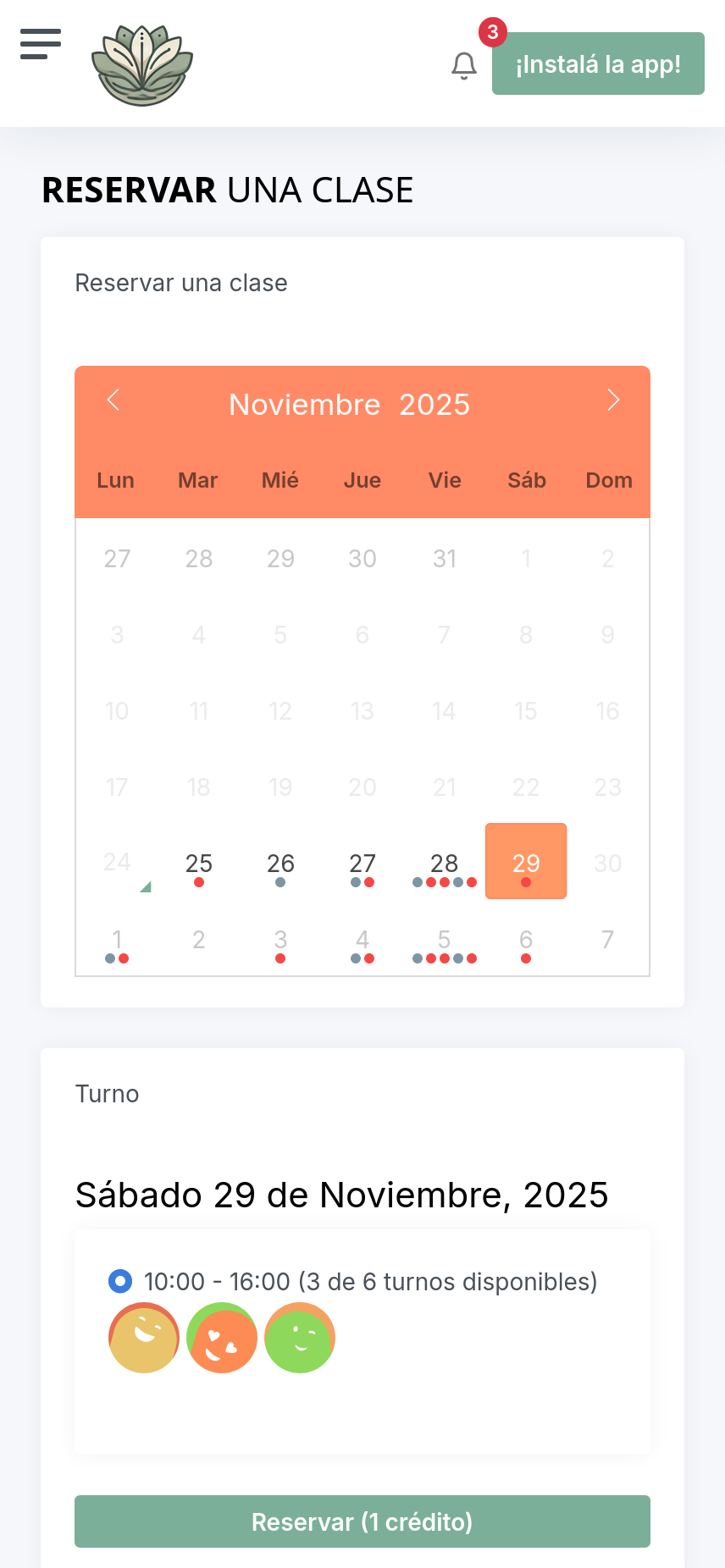 Pantalla de Reservas