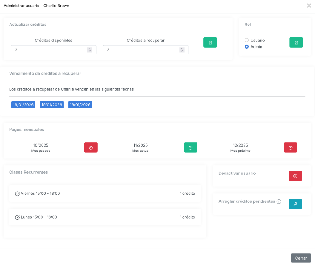 Modal de Gestión de Usuario