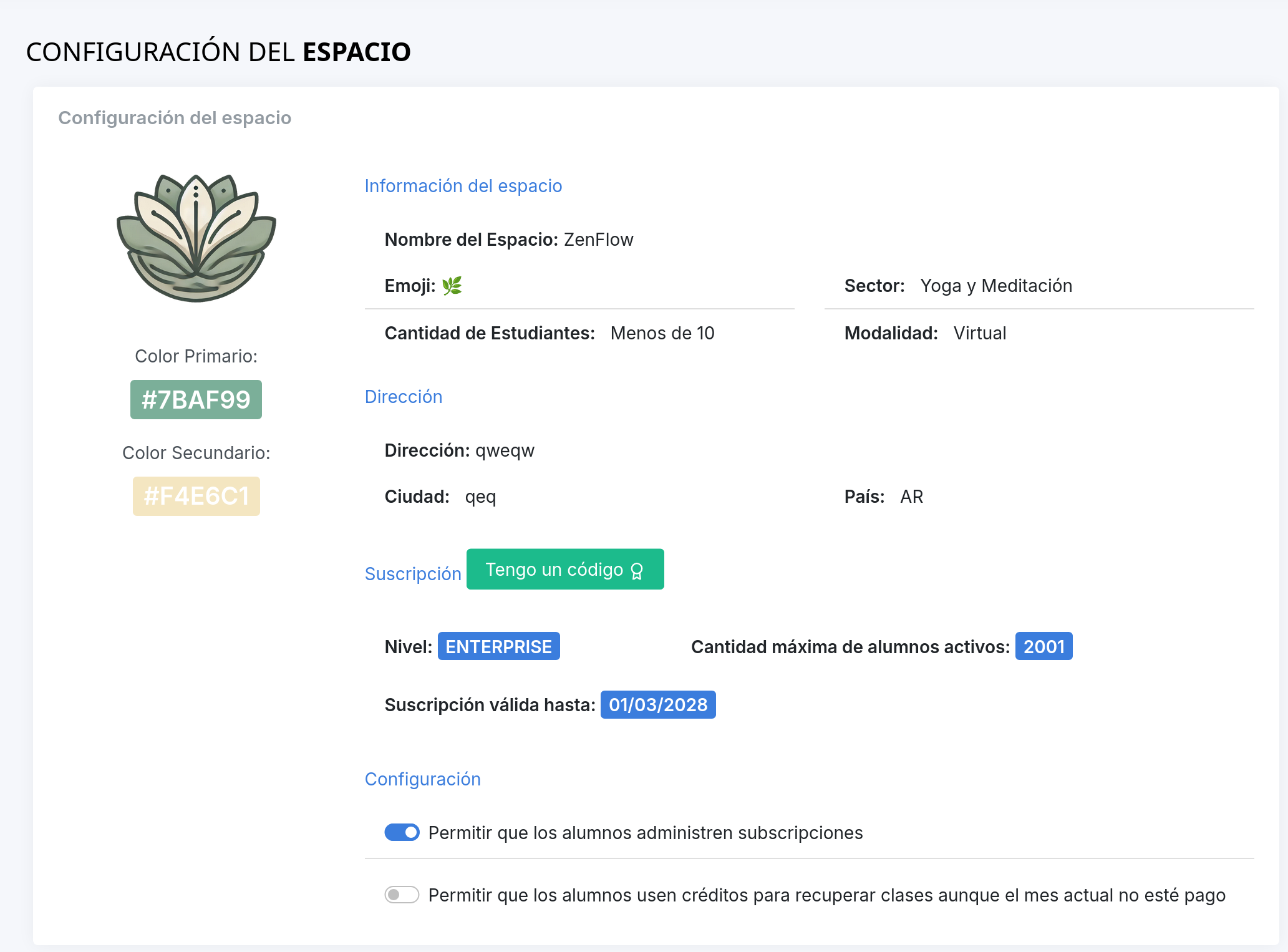 Panel de Configuración