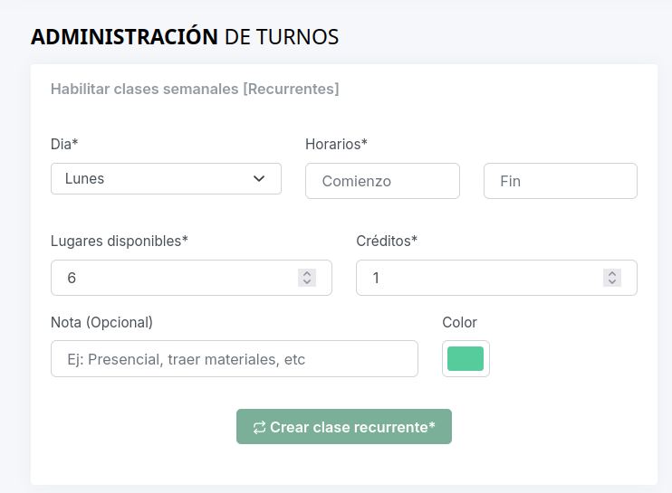 Formulario de Clase Recurrente